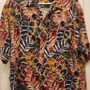 Pierre Cardin Vintage Colorful Leaf Print Shirt Sz Lg